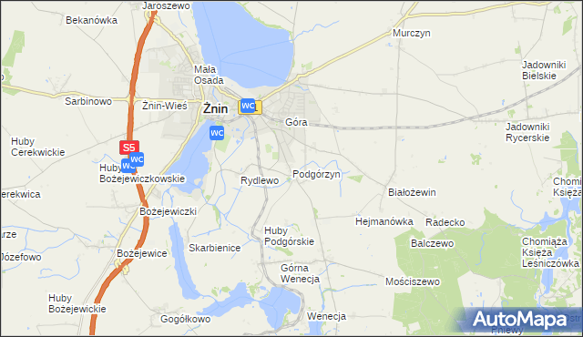 mapa Podgórzyn gmina Żnin, Podgórzyn gmina Żnin na mapie Targeo