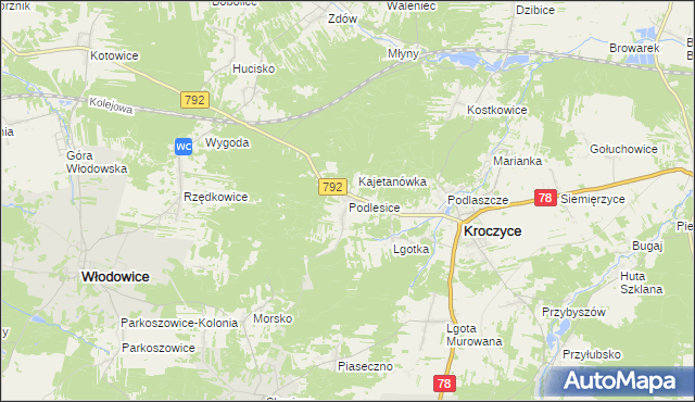 mapa Podlesice gmina Kroczyce, Podlesice gmina Kroczyce na mapie Targeo