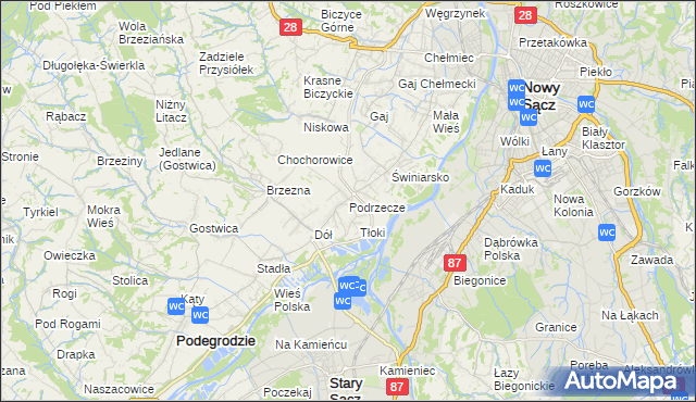 mapa Podrzecze gmina Podegrodzie, Podrzecze gmina Podegrodzie na mapie Targeo