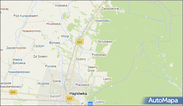 mapa Postołowo gmina Hajnówka, Postołowo gmina Hajnówka na mapie Targeo