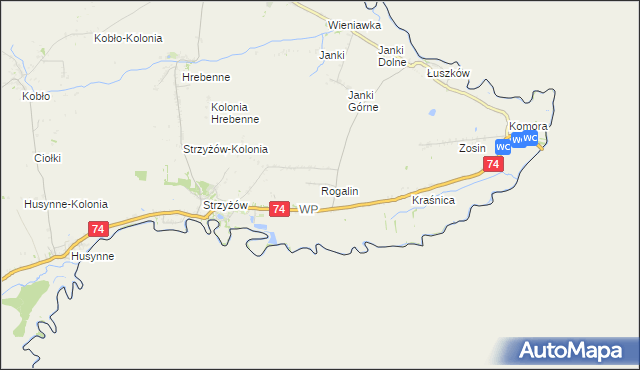 mapa Rogalin gmina Horodło, Rogalin gmina Horodło na mapie Targeo