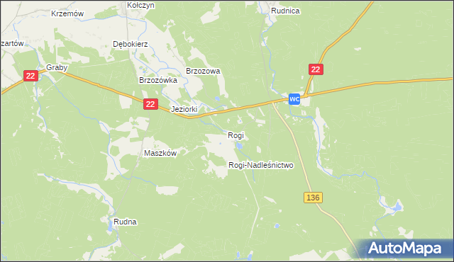 mapa Rogi gmina Lubniewice, Rogi gmina Lubniewice na mapie Targeo