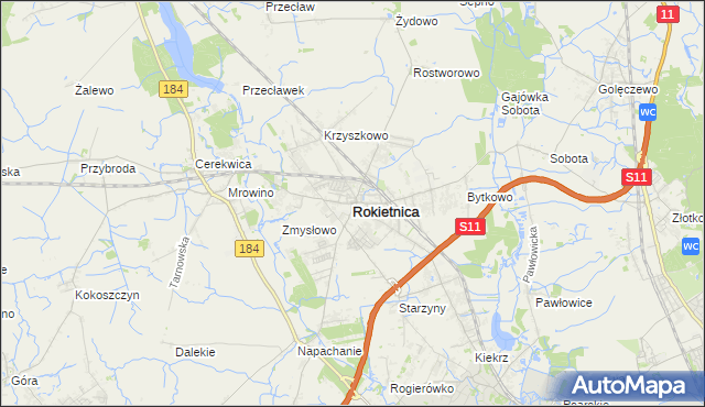 mapa Rokietnica powiat poznański, Rokietnica powiat poznański na mapie Targeo