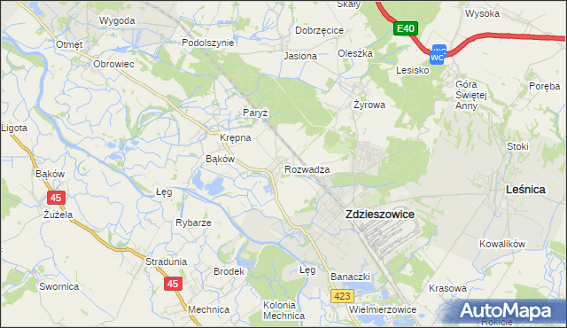 mapa Rozwadza, Rozwadza na mapie Targeo