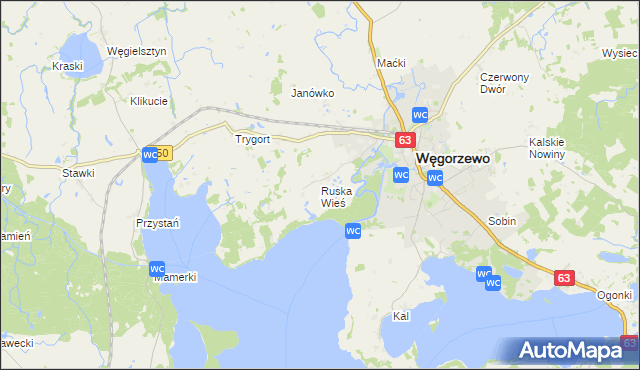 mapa Ruska Wieś gmina Węgorzewo, Ruska Wieś gmina Węgorzewo na mapie Targeo