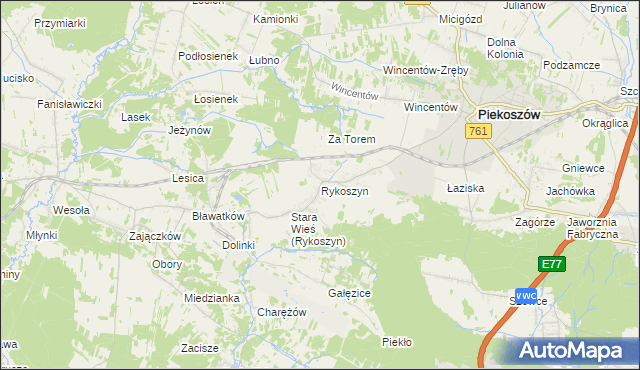 mapa Rykoszyn, Rykoszyn na mapie Targeo