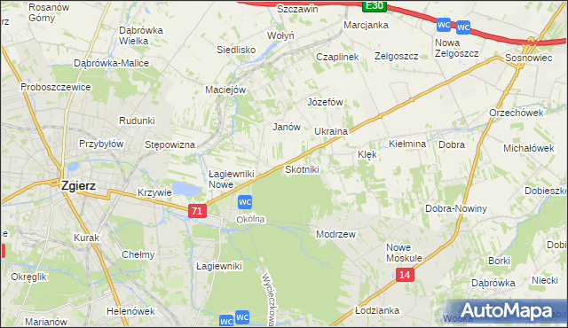 mapa Skotniki gmina Zgierz, Skotniki gmina Zgierz na mapie Targeo