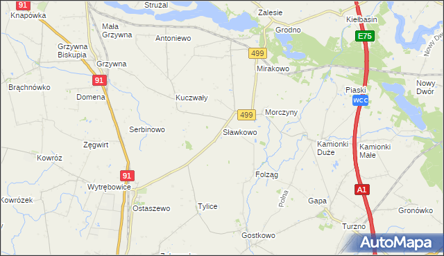mapa Sławkowo gmina Chełmża, Sławkowo gmina Chełmża na mapie Targeo