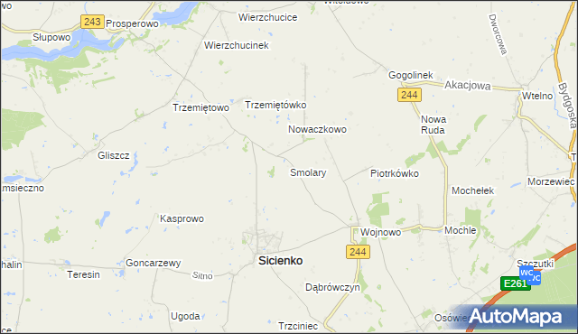 mapa Smolary gmina Sicienko, Smolary gmina Sicienko na mapie Targeo