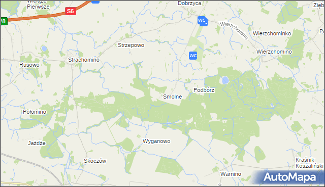 mapa Smolne gmina Będzino, Smolne gmina Będzino na mapie Targeo