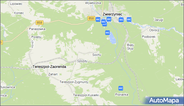 mapa Sochy gmina Zwierzyniec, Sochy gmina Zwierzyniec na mapie Targeo