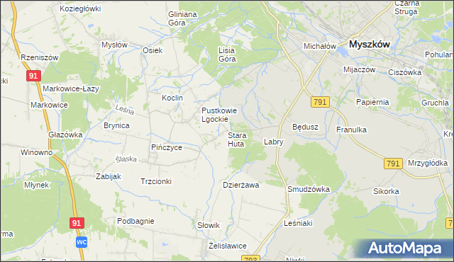 mapa Stara Huta gmina Koziegłowy, Stara Huta gmina Koziegłowy na mapie Targeo