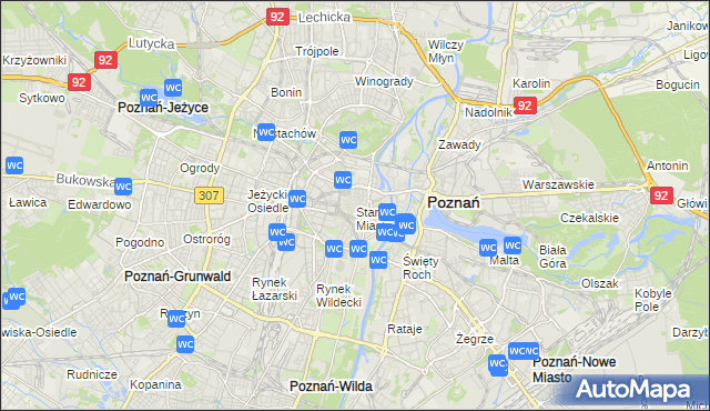 mapa Stare Miasto gmina Poznań, Stare Miasto gmina Poznań na mapie Targeo