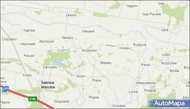 mapa Strachów gmina Świnice Warckie, Strachów gmina Świnice Warckie na mapie Targeo