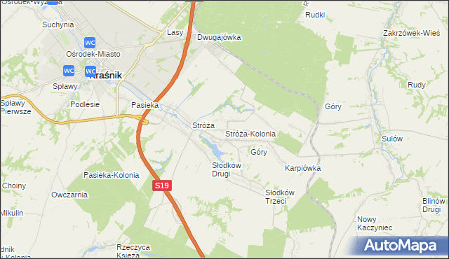 mapa Stróża-Kolonia, Stróża-Kolonia na mapie Targeo