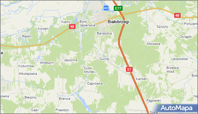 mapa Sucha gmina Białobrzegi, Sucha gmina Białobrzegi na mapie Targeo