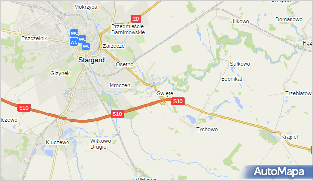 mapa Święte gmina Stargard, Święte gmina Stargard na mapie Targeo