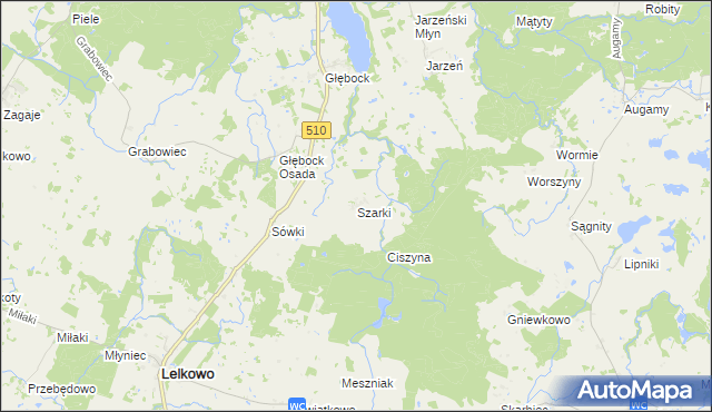 mapa Szarki gmina Lelkowo, Szarki gmina Lelkowo na mapie Targeo