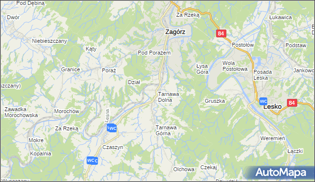 mapa Tarnawa Dolna gmina Zagórz, Tarnawa Dolna gmina Zagórz na mapie Targeo