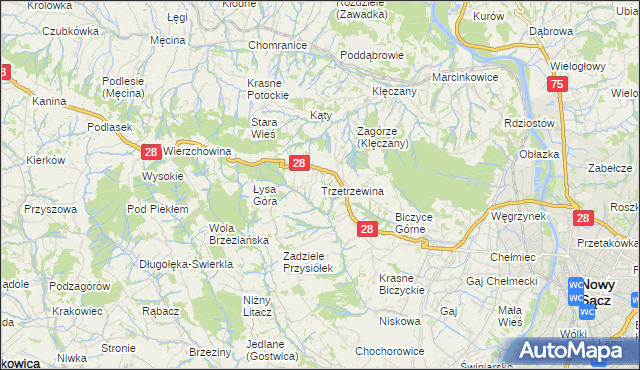 mapa Trzetrzewina, Trzetrzewina na mapie Targeo