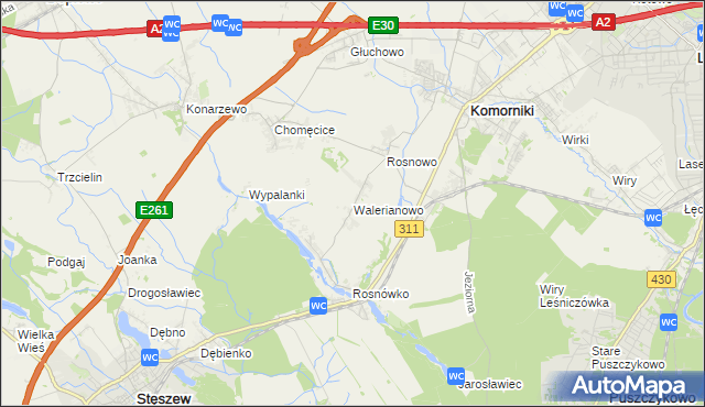 mapa Walerianowo gmina Komorniki, Walerianowo gmina Komorniki na mapie Targeo