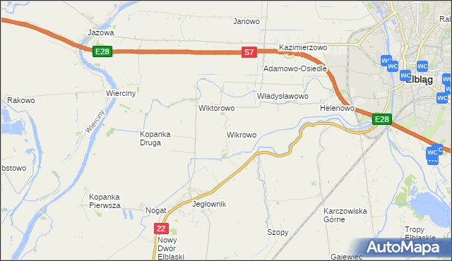 mapa Wikrowo gmina Gronowo Elbląskie, Wikrowo gmina Gronowo Elbląskie na mapie Targeo