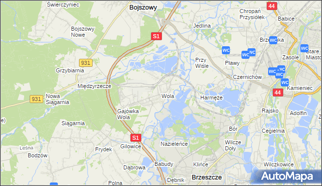 mapa Wola gmina Miedźna, Wola gmina Miedźna na mapie Targeo
