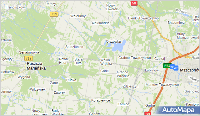 mapa Wólka Wręcka, Wólka Wręcka na mapie Targeo