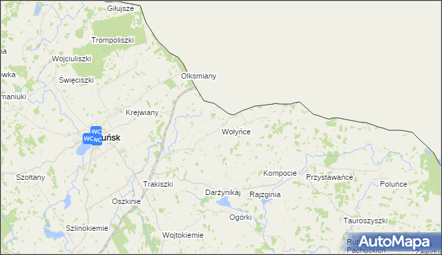 mapa Wołyńce gmina Puńsk, Wołyńce gmina Puńsk na mapie Targeo