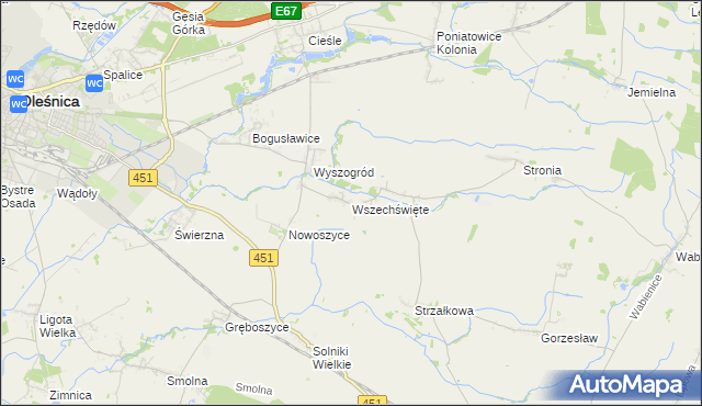 mapa Wszechświęte gmina Oleśnica, Wszechświęte gmina Oleśnica na mapie Targeo