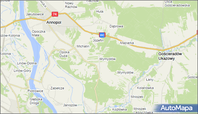 mapa Wymysłów gmina Annopol, Wymysłów gmina Annopol na mapie Targeo