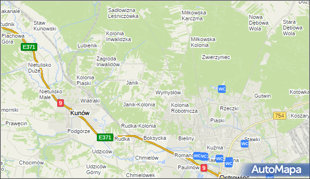 mapa Wymysłów gmina Kunów, Wymysłów gmina Kunów na mapie Targeo