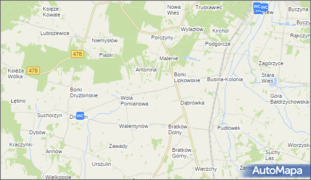 mapa Wyrębów gmina Zadzim, Wyrębów gmina Zadzim na mapie Targeo