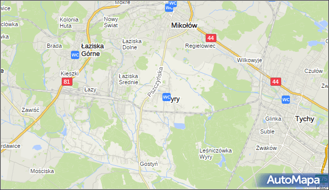 mapa Wyry, Wyry na mapie Targeo