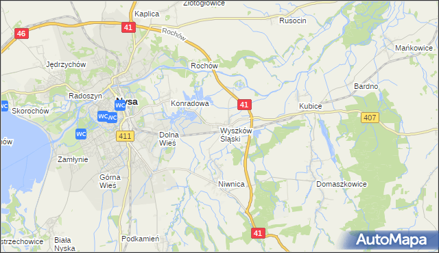 mapa Wyszków Śląski, Wyszków Śląski na mapie Targeo