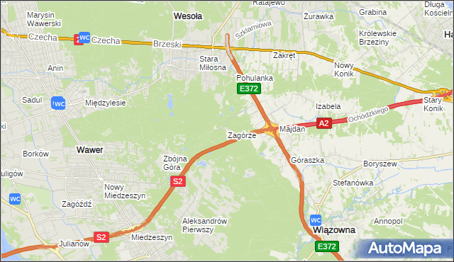 mapa Zagórze gmina Wiązowna, Zagórze gmina Wiązowna na mapie Targeo