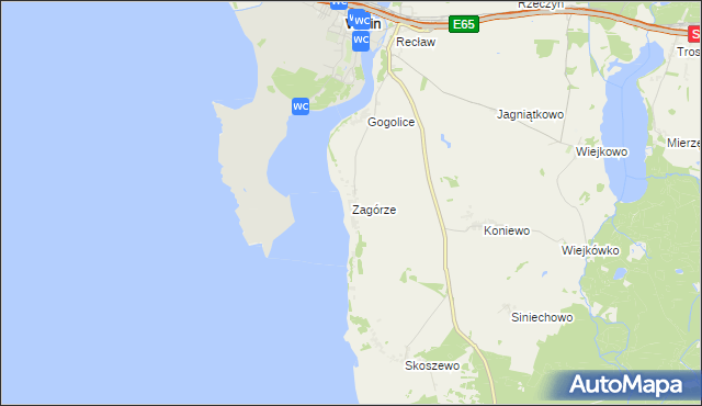 mapa Zagórze gmina Wolin, Zagórze gmina Wolin na mapie Targeo