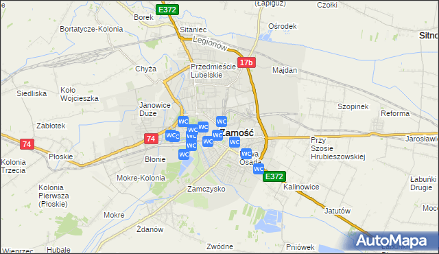 mapa Zamościa, Zamość na mapie Targeo