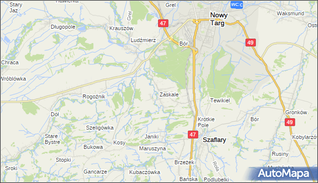 mapa Zaskale gmina Szaflary, Zaskale gmina Szaflary na mapie Targeo