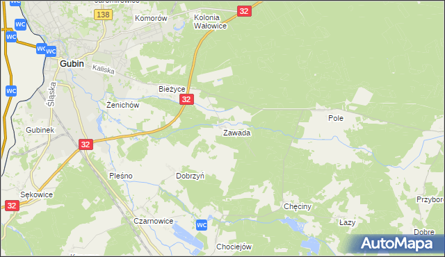 mapa Zawada gmina Gubin, Zawada gmina Gubin na mapie Targeo