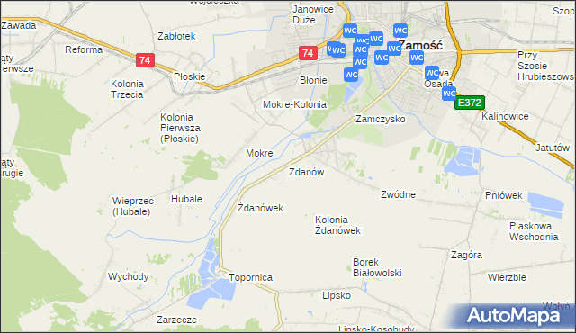 mapa Żdanów gmina Zamość, Żdanów gmina Zamość na mapie Targeo