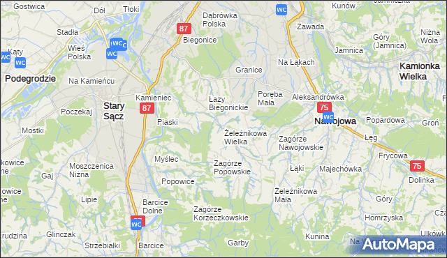 mapa Żeleźnikowa Wielka, Żeleźnikowa Wielka na mapie Targeo