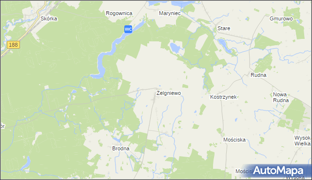 mapa Zelgniewo, Zelgniewo na mapie Targeo