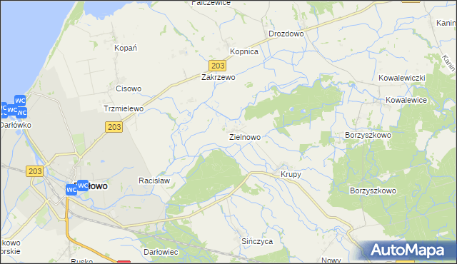 mapa Zielnowo gmina Darłowo, Zielnowo gmina Darłowo na mapie Targeo