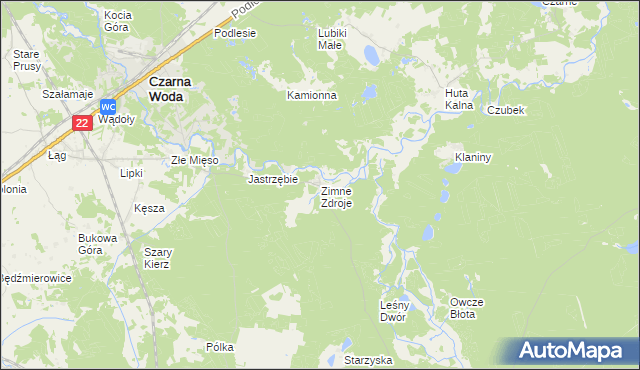 mapa Zimne Zdroje gmina Osieczna, Zimne Zdroje gmina Osieczna na mapie Targeo