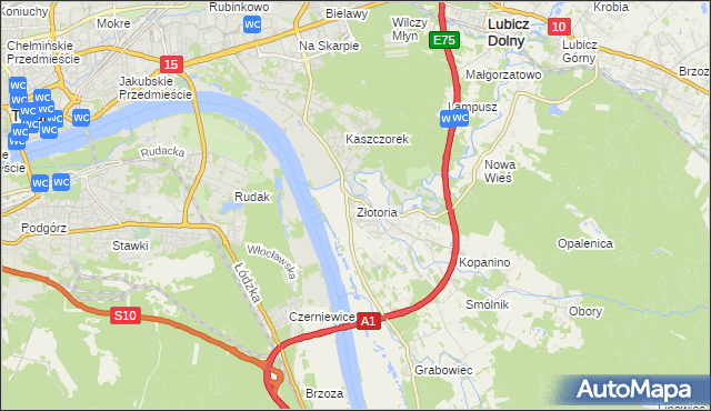mapa Złotoria gmina Lubicz, Złotoria gmina Lubicz na mapie Targeo
