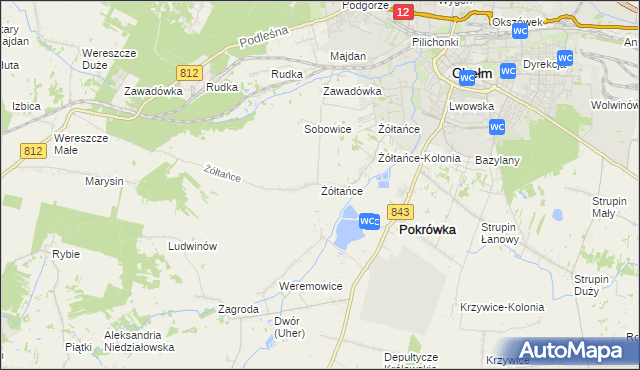 mapa Żółtańce, Żółtańce na mapie Targeo