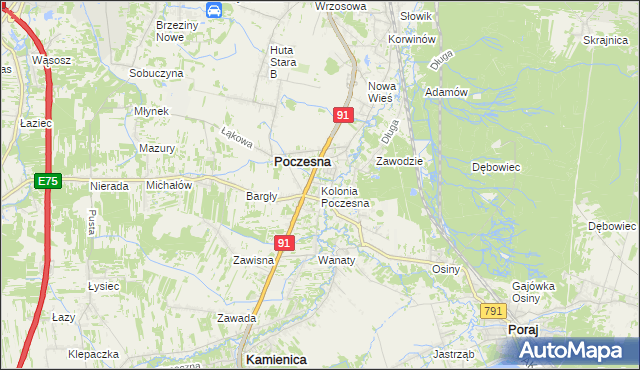 mapa Kolonia Poczesna, Kolonia Poczesna na mapie Targeo