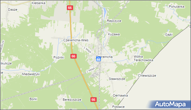 mapa Czeremcha powiat hajnowski, Czeremcha powiat hajnowski na mapie Targeo