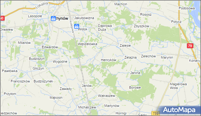 mapa Henryków gmina Chynów, Henryków gmina Chynów na mapie Targeo